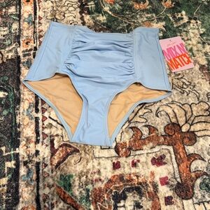 Women’s Kortni Jeane ruched front high waisted bottoms, misty blue xs nwt